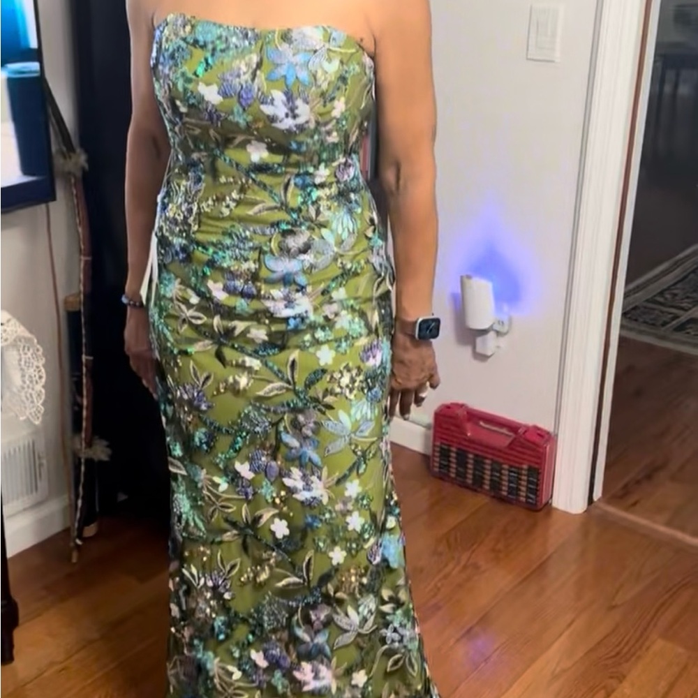 Floral Strapless Green Dress